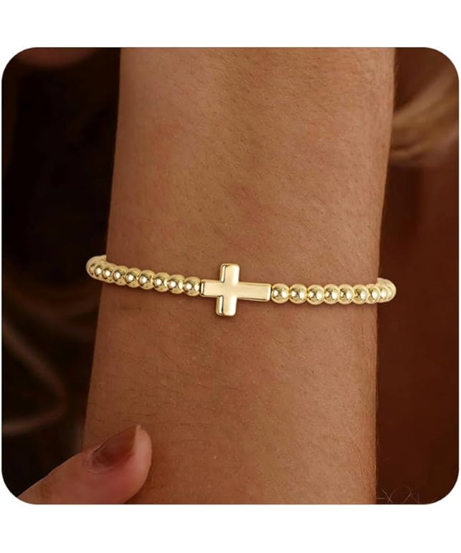 Gold Bracelets for Women 14K Gold Beaded Bracelets Stackable Bracelets for Women Gold Charm Bracelet Non Tarnish Gold Jewelry for Women Trendy