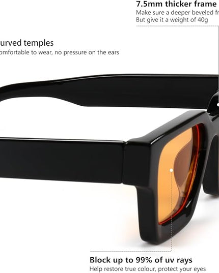 Trendy Square Sunglasses for Men Women Fashion Thick Rectangle Sun Glasses UV Protection Shades Designer Style