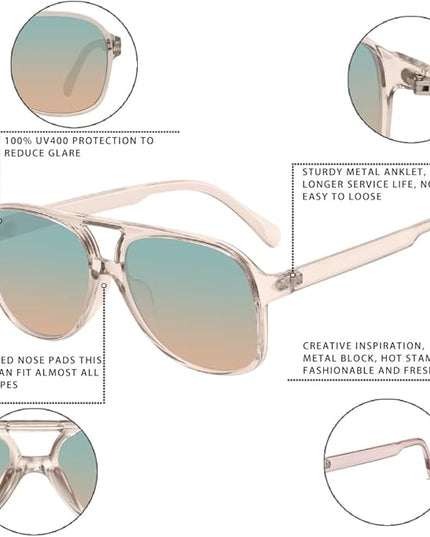 YDAOWKN Retro Aviator Sunglasses for Women Mens Large Frame Classic Vintage 70s Sun Glasses Aviators