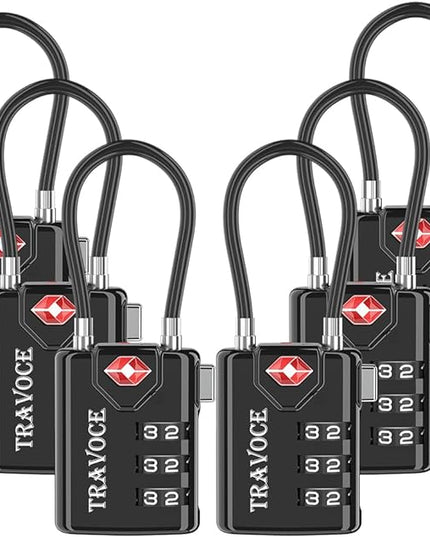 TSA Approved Luggage Locks, Travel Locks Which Also Work Great as Gym Locks, Toolbox Lock, Backpack and More, Black 6 Pack