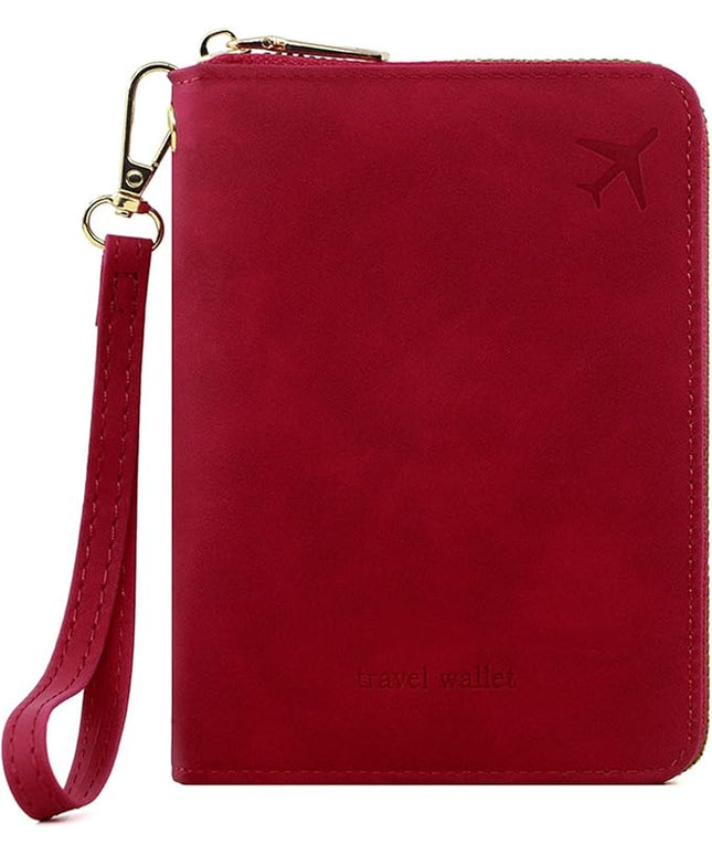 Passport Holder for Travel Women and Men RFID Passport Holder with Card Slots Holder Passport Case Passport cover Passport Wallet Travel Essentials and Accessories (Short Zipper, SZH-Red)