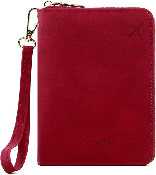 Passport Holder for Travel Women and Men RFID Passport Holder with Card Slots Holder Passport Case Passport cover Passport Wallet Travel Essentials and Accessories (Short Zipper, SZH-Red)