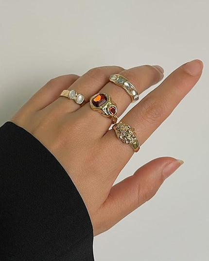Chunky Rings for Women Adjustable Thick Rings Set Trendy Statement Stackable Ring for Women Chunky Jewlery Irregular Dome Flower Finger Knkuckle Thumb Ring