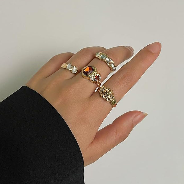Chunky Rings for Women Adjustable Thick Rings Set Trendy Statement Stackable Ring for Women Chunky Jewlery Irregular Dome Flower Finger Knkuckle Thumb Ring