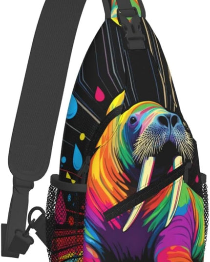 Animal Face Sling Bag Crossbody Bags Chest Bag Backpack for Travel Running and Hiking for Men Women Colorful Sea Lion