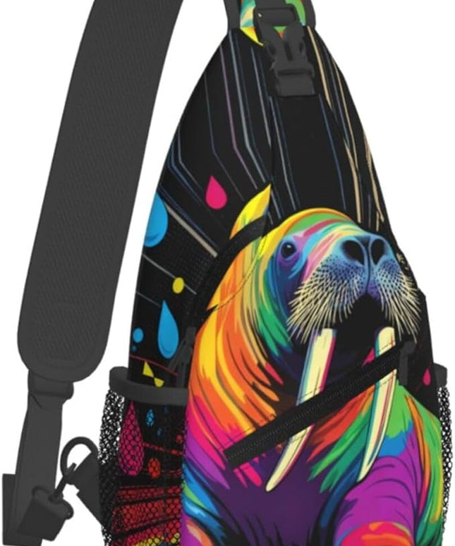 Animal Face Sling Bag Crossbody Bags Chest Bag Backpack for Travel Running and Hiking for Men Women Colorful Sea Lion