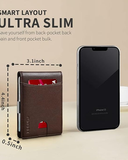 RUNBOX Slim Money Clip Wallets for Men RFID Blocking 11 Card Holder Minimalist Small Leather Bifold Men's Front Pocket Wallet Gift Box