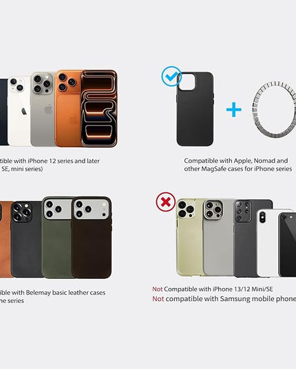 Belemay Strong Magnetic Wallet for MagSafe with Adjustable Stand, Full-Grain Leather Card Holder, Up to 5 Cards, RFID Blocking, Slim for iPhone 17/16/15/14/13/12 Series Men & Women - Saddle Brown