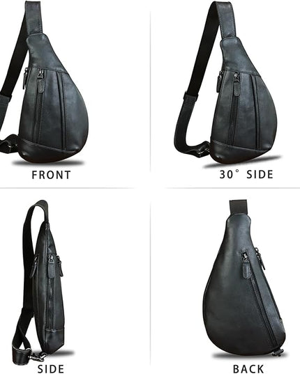 LRTO Genuine Leather Sling Bag for Men and Women Vintage Real Leather Crossbody Chest Bags Backpack Purse for Travel Hiking
