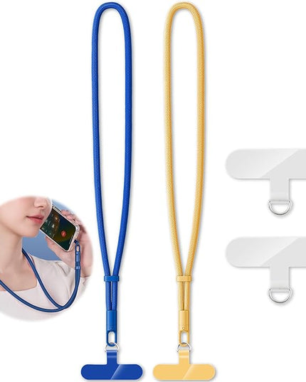 2 Pack Phone Lanyard,2×Phone Neck Strap,4×Tether Tabs,Universal Cell Phone Multifuctional Patch Polyester Lanyards,Cell Phone Lanyards for Women and Men(blue+yellow)