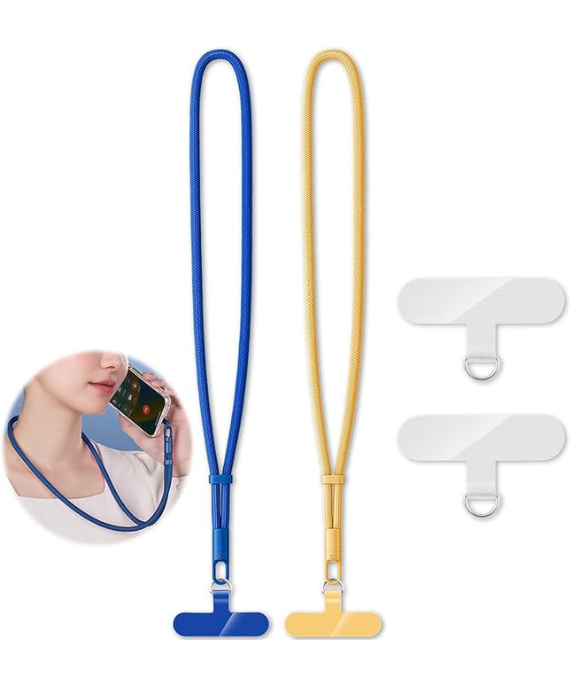 2 Pack Phone Lanyard,2×Phone Neck Strap,4×Tether Tabs,Universal Cell Phone Multifuctional Patch Polyester Lanyards,Cell Phone Lanyards for Women and Men(blue+yellow)