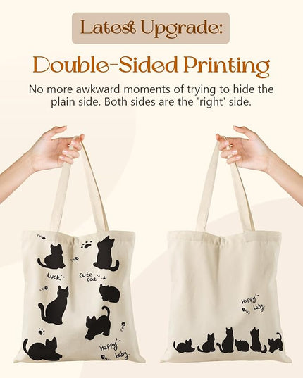 Aesthetic Tote Bag for Girls - with Magnetic Buckle and Zipper Inner Pocket for Women Lady Canvas Cotton Tote Bag