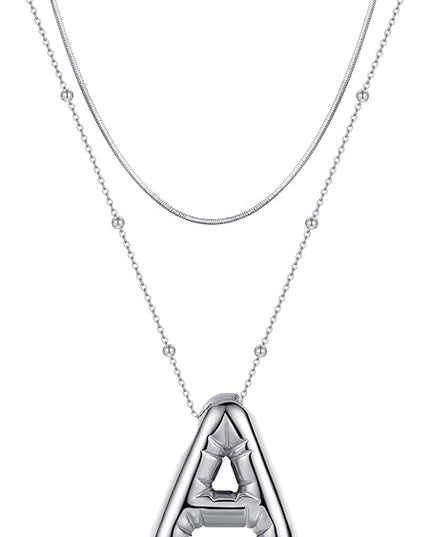 LUCA SMITH Initial Necklaces for Women, Dainty Balloon Bubble Letter, Name Letter Alphabet Pendant Layered Choker Chain Jewelry Gift