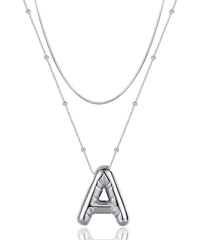 LUCA SMITH Initial Necklaces for Women, Dainty Balloon Bubble Letter, Name Letter Alphabet Pendant Layered Choker Chain Jewelry Gift