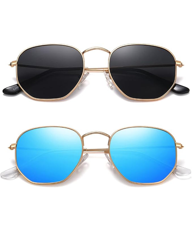 MEETSUN Polarized Hexagon Sunglasses for Women Men Polygon Square Sun Glasses UV400 Protection Metal Frame