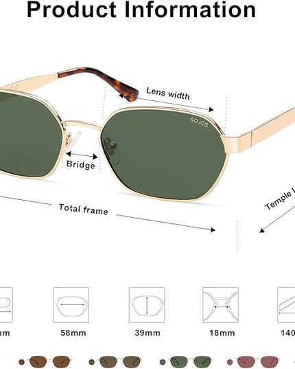 SOJOS Trendy Polarized Hexagon Sunglasses for Women Men, UV400 Retro Rectangle Shades SJ1238