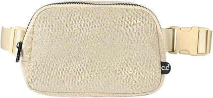 C.C Glitter Tiny Mesh Fanny Pack For Women Unisex - Shimmering Daily Waist Crossbody Belt bag With Adjustable Strap (Champagne)