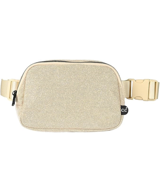 C.C Glitter Tiny Mesh Fanny Pack For Women Unisex - Shimmering Daily Waist Crossbody Belt bag With Adjustable Strap (Champagne)