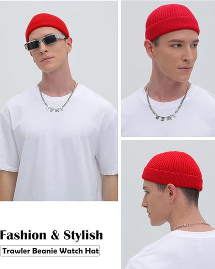 ROYBENS Thin Swag Wool Short Fisherman Beanie for Men Women, Knit Cuff Trawler Beanie Watch Hat, Soft Spring Fall Skull Cap