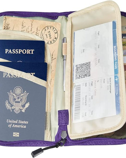 ZOPPEN Passport Holder Family RFID Passport Wallet, Passport Holder Women/Men, Travel Wallet Documents Organizer Zipper Case with Removable Wristlet Strap, Travel Essentials for Flying