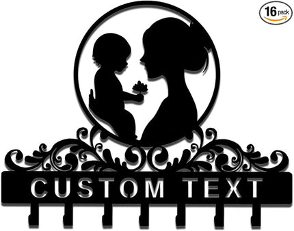 Nygu6Bja Personalized Key Holder Wall Mount,Custom Name Key Holder Wall Art,Mom and Kid Wall Decor,Gift for Mom Grandma,Mother's Day Gift