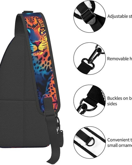 Animal Face Sling Bag Crossbody Bags Chest Bag Backpack for Travel Running and Hiking for Men Women Colorful Leopard
