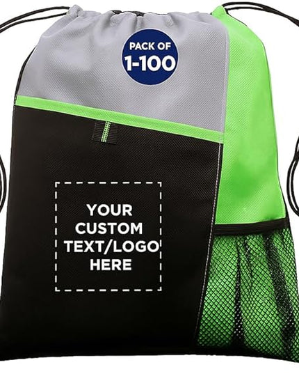 DISCOUNT PROMOS Custom Non-Woven Drawstring Backpacks Set of 10/50/100, Personalized Bulk Pack