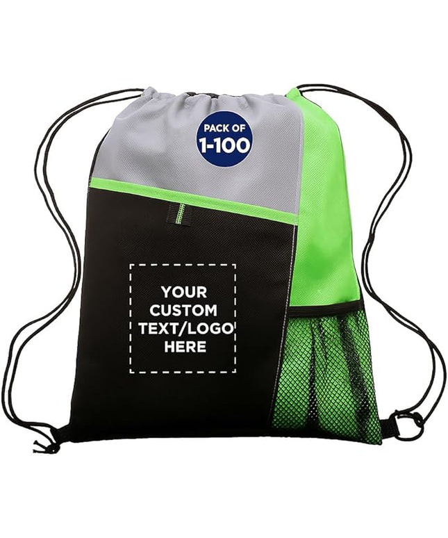 DISCOUNT PROMOS Custom Non-Woven Drawstring Backpacks Set of 10/50/100, Personalized Bulk Pack
