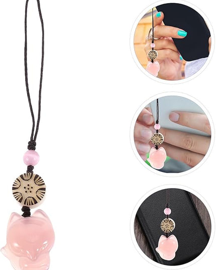 Mikikit Fox Phone Chain Pendant for Women Pink Animal Key Decoration and Small Phone Charm Hanging Accessory Creative Bag Pendant and Keys