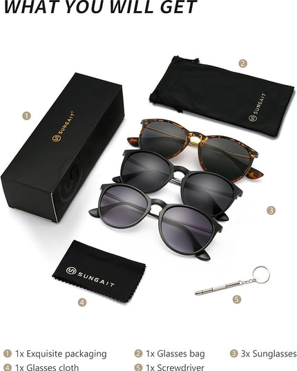 SUNGAIT Premium Vintage Round Sunglasses for Women Men Classic Retro Trendy Style