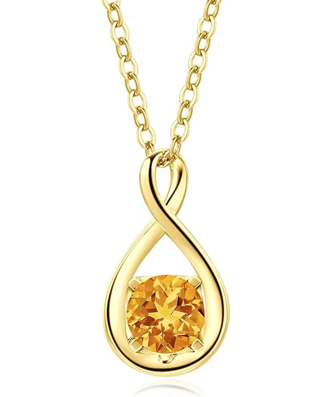 FANCIME 14K Solid Gold Birthstone Pendant with Sterling Silver Chain Infinity Gemstone Necklace Fine Jewelry Anniversary Birthday Christmas Gifts for Women Wife Her