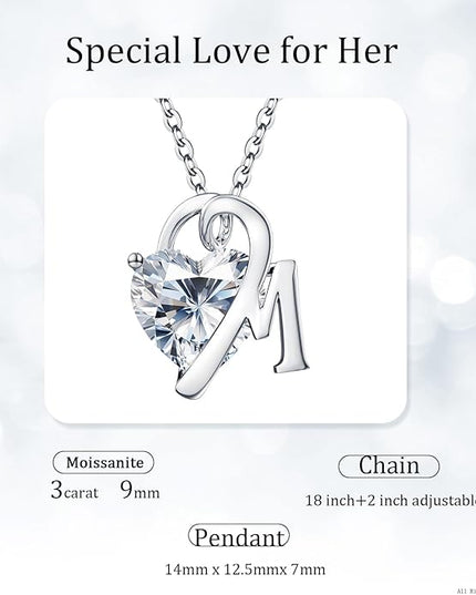 ForeverLove Heart Necklaces for Women, 4-2 Carats Heartshap Moissanite, Silver Pendant Jewelry, Anniversary Birthday Gifts for Wife, Girlfriend, Daughter, Mom
