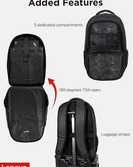 Lenovo B325 Laptop Backpack 35L – Anti-Theft, Water-Resistant, USB Charging Port, Fits 16-Inch Laptops, 2 Compartments, Luggage Strap, Travel Backpack for Work, School, Men & Women, Black