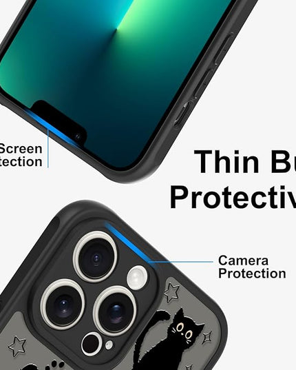 Cute Magnetic Case for iPhone 13 Pro Max Case [ Compatible with MagSafe ] with Black Cat Cats Pattern Design for Women Girls Boys, Soft Bumper Hard Back Kawaii Animal Protective Phone Cover