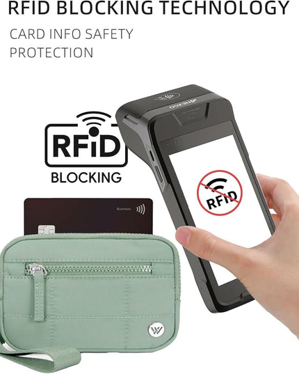 WESTBRONCO Wristlet Wallets for Women Nylon Quilted RFID Wallet with 3 Zipper Purse for Travel