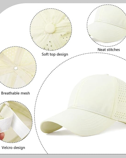 Xinveen Quick Dry Baseball Cap Curved Brim Snapback Hat Laser Cut Mesh Ball Cap Golf Ball Cap for Men Women