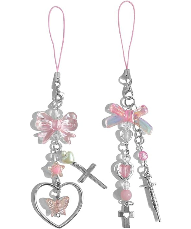 1-4PCS Cute Phone Charms Aesthetic Y2K Cell Phone Charms Strap Pink Strawberry Butterfly Star PhoneCharm Y2K Accessories for Bag Keychain Airpods Camera Pendants Decor