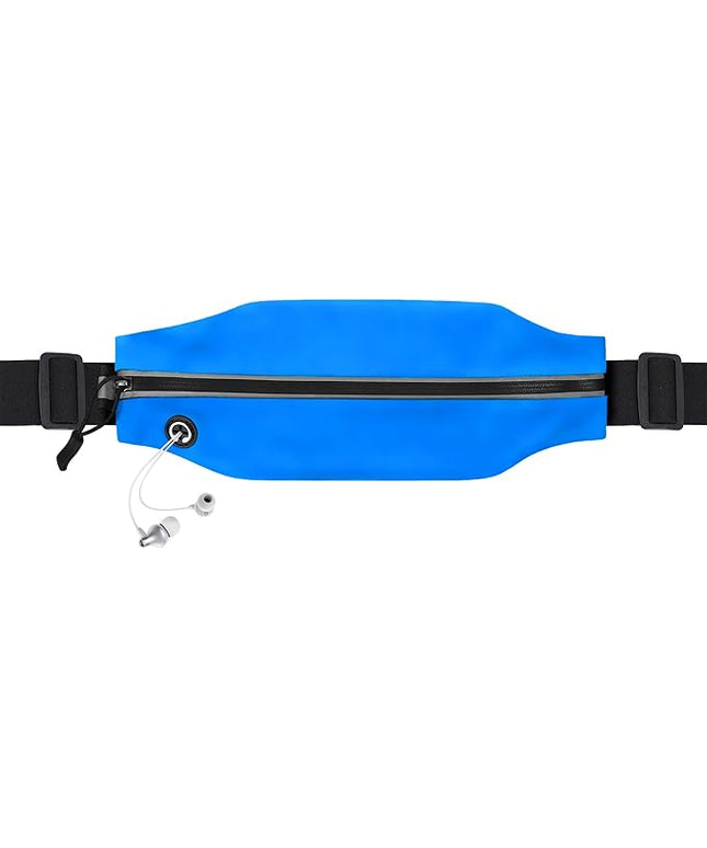 Slim Running Belt For Men and Women Waist Fanny Pack Phone Holder Pouch Bag Reflective Zipper Pocket Workout Cycling Fitness Bright Blue