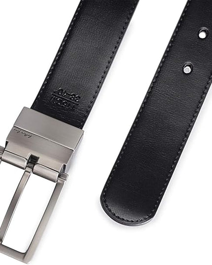 beltox fine Men's Dress Belt Leather Reversible 1.25" Wide Rotated Buckle Gift Box