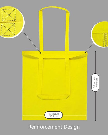 TOPDesign 6-Pack Economical 16"x15" Yellow Cotton Tote Bag, Lightweight Medium Reusable Grocery Shopping Cloth Bags, Suitable for DIY, Advertising, Promotion, Gift, Activity