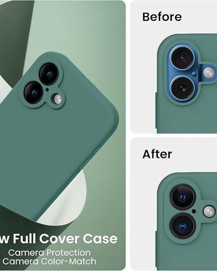 FireNova Designed for iPhone 16 Case, Silicone Upgraded [Camera Protection] Phone Case with [2 Screen Protectors], Soft Anti-Scratch Microfiber Lining Inside, 6.1 inch, Midnight Green