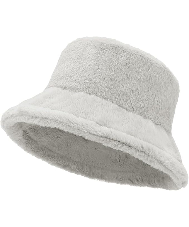 Women Plush Fluffy Bucket Hat Warm Lining Winter Faux Fur Cozy Wide Brim Winter