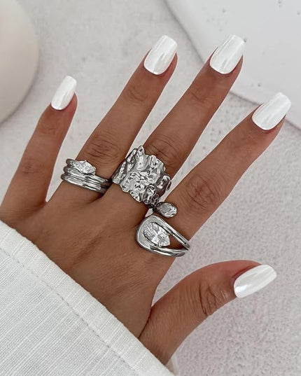 Rings for Women Adjustable Chunky Rings Set Vintage Wide Colorful Flower Stackable Ring for Women Thick Statement Ring Chunky Jewlery