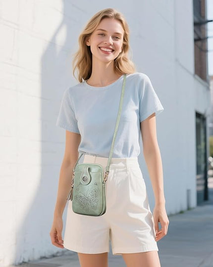 Small Crossbody Bags for Women, Lightweight Mini Cute Cell Phone Purse for Women with Tassel Shining Butterfly