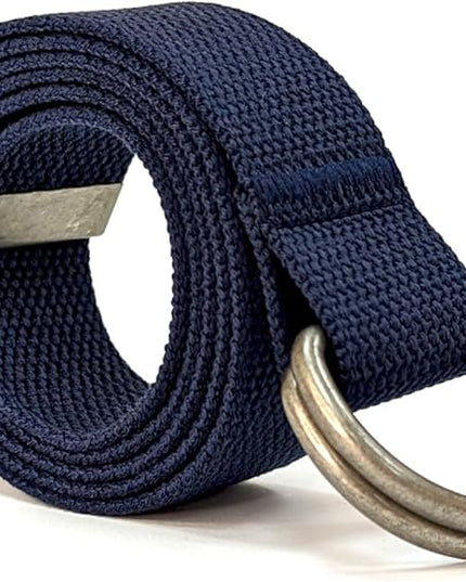 Mens & Womens Canvas Belt with D-ring,Double Ring Belt,Solid Color,Extra Long (49”) 1 1/2" Wide