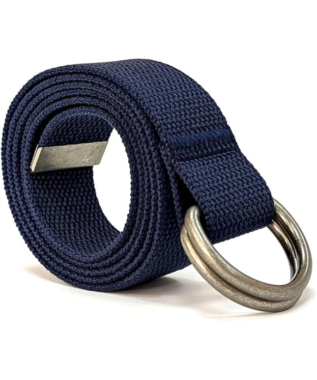 Mens & Womens Canvas Belt with D-ring,Double Ring Belt,Solid Color,Extra Long (49”) 1 1/2" Wide