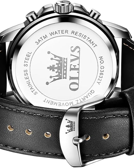 OLEVS Men's Watches Leather Strap Analog Quartz Watch, Fashion Big Dial Date Waterproof Watch, Dress Luxury Luminous Men Watches