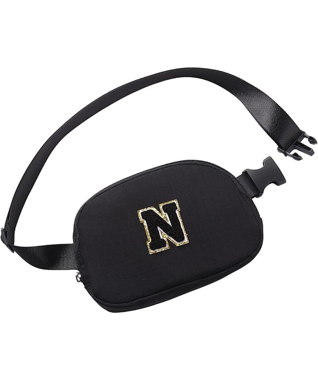 Glratn Initial Letter Belt Bag Crossbody Bags Fanny Pack For Girls，Birthday Gifts for 6 7 8 9 10 11 12 13 14 15 Year Old Girls,Purse for Kids,Cute Teen Trendy Stuff Travel Essentials.（Black-N）