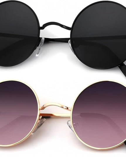 KALIYADI Round Polarized Sunglasses for Men Women Retro Metal Hippie Circle Style Sun Glasses UV Protection