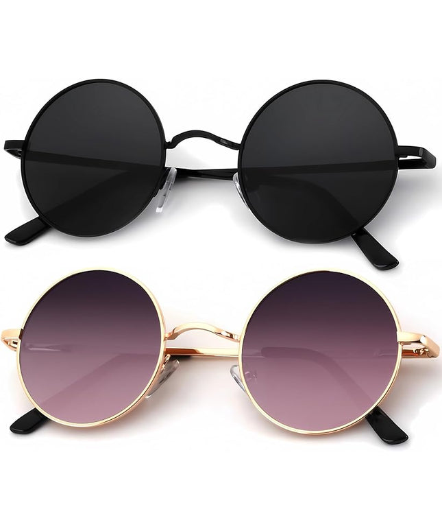 KALIYADI Round Polarized Sunglasses for Men Women Retro Metal Hippie Circle Style Sun Glasses UV Protection